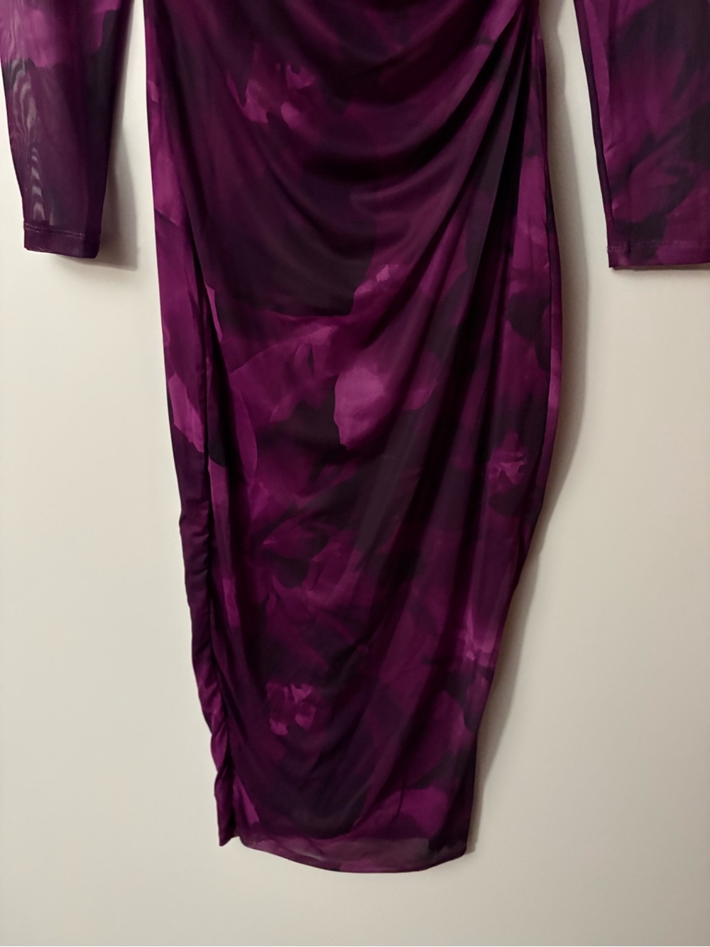 PRETTYGARDEN Sheer Mesh Long Sleeve Ruched Bodycon Maxi Dress - Picture 8 of 13